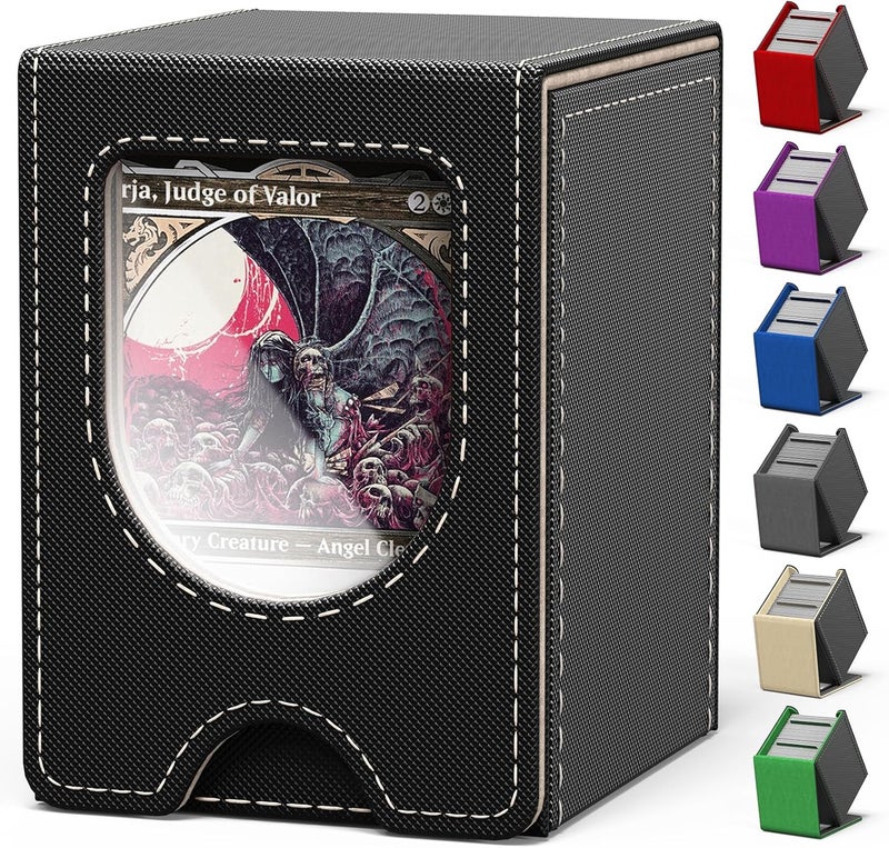 banloga Card Deck Box for MTG Commander, Card Case Holds 100+ Double-Sleeved Cards, Magic Card Box Fits for TCG/PTCG/CCG Card with 2 Dividers (Black&Gold) - Image 1